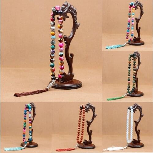 10mm Natural Stone Frosted Striped Agat Tassel Pendant 33 Prayer Beads Islamic Muslim Tasbih Allah Mohammed Rosary For Women Men