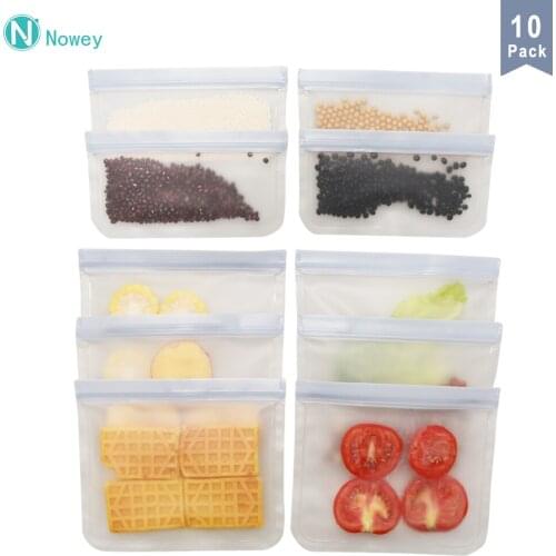 10pcs Grey PEVA Silicone Reusable Food Storage Containers Fresh Moisture-proof Bags Refrigerator Sealed Zip seal Bag Kitchen Bag