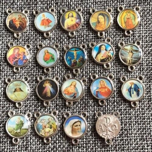 100pcs/PACK Free ship cheap Assorted twelve images rosary centerpiece,3 hole center,Jesus Christianism Icon Charm centerpiece