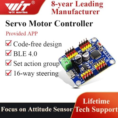 WitMotion 16 Channel Bluetooth PWM Servo Driver Controller Board Module PCB Steering Gear for SG90 MG995 Arduinos Robot and More
