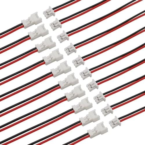 20Pcs JST Connector Micro JST 1.25mm Pitch 2 Pin Male Plug and Female Jack Socket Wire Cable Connectors Length 15CM 28AWG