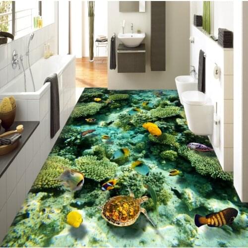Beautiful scenery wallpapers 3d floor painting wallpaper Sea World floor Living Room Bathroom 3D Floor