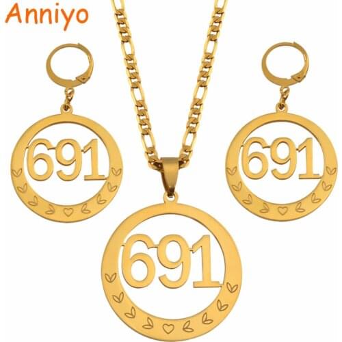 Anniyo Micronesia Round Big Pendant Necklaces Earrings sets for Women 691 Jewelry Gifts #047621S
