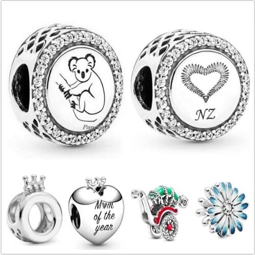 Authentic 925 Sterling Silver Princess Love Heart With Mom Of The Year Charm Beads Fit Pandora Bracelet & Necklace Jewelry