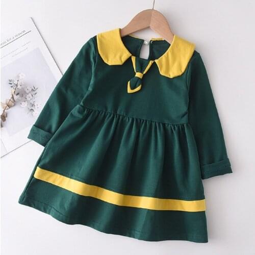 Bear Leader Girls Dress Spring Autumn New Fashion Children Clothing Peter Pan Collor Cute Tie Dresses 2-6 Years Fashion Costumes