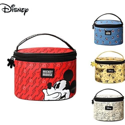 Disney Original Drum Female Makeup Storage Bag Portable Makeup PU Storage Bag Large Capacity Home Travel Portable