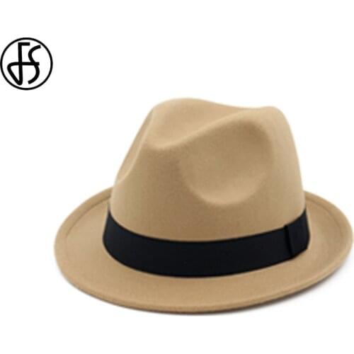 FS Fashion Jazz Cap For Men Women Short Brim Wool Trilby Fedora Felt Hats Vintage Spring Autumn Panama Black Camel Red Blue Hat