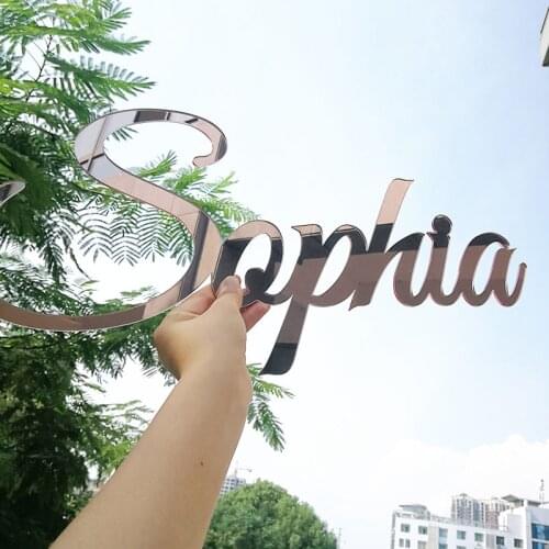 Custom Baby Nursery Name Room Decoration Acrylic Wooden Laser Cut Baby Shower Sign Mirror Gold Personalized Birthday Party Favor