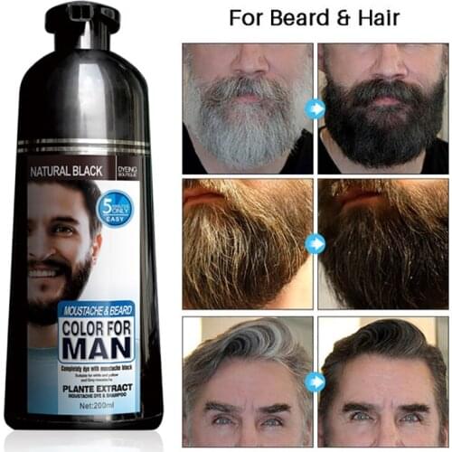 Beard Dye Paint Blackening Shampoo for Black Hair Color Permanent Safe Cover White Beard Hair Colour Dyeing Man 200ml Hair Dye