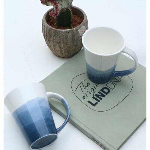 250ml European Style Creative ceramic cup Porcelain coffee cups Home tea mugs Blue gradient breakfast Milk mug