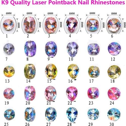 New K9 100pcs/bag Oval Teardrop Round Glass Mix Size Nail Strass Crystal Pointback Nail Art Rhinestone Decoration