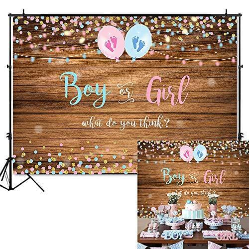 NeoBack Boy or Girl Gender Reveal Backdrop Pink or Blue Photography Background Wood Floor Gender Reveal Party Banner Backdrops