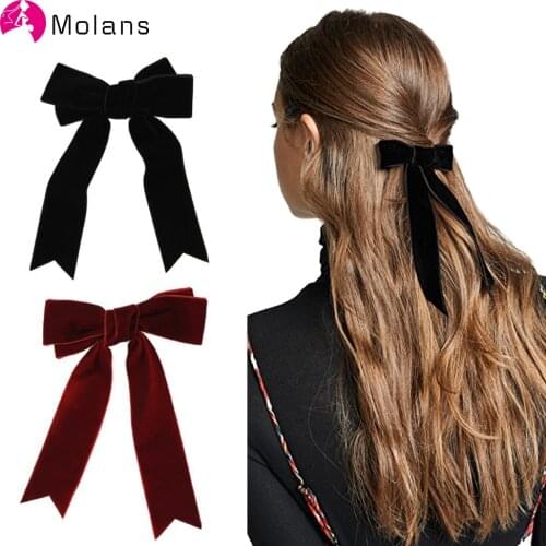 Molans Fashion Velvet Bow Hairpin Red Barrette Black Hair Clip Women Girls Hairgrip Vintage Headwear Hair Accessories 2021