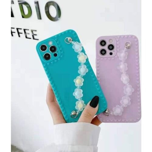 For iPhone 12pro 12mini 7 7plus 8 8plus 11 12 Mini Pro X XR XS Max Fresh Purple Small Flower Bracelet Soft Phone Case Cover