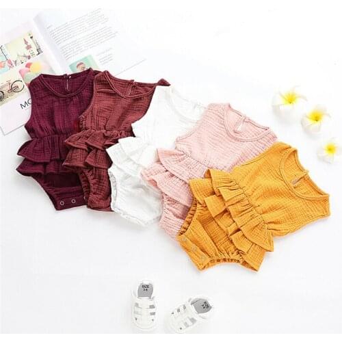 2019 New Summer Newborn Kid Baby Girls Clothes Sleeveless Bodysuit Solid Tutu Playsuit 1PC Sunsuit Infant Girls Casual Outfit