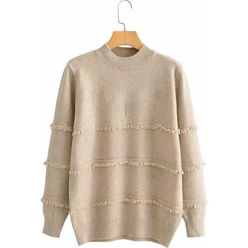 Obrix Streetwear Casual Style Female Comfy Sweater O-Neck Full Sleeve Tassel Loose Pullover For Women