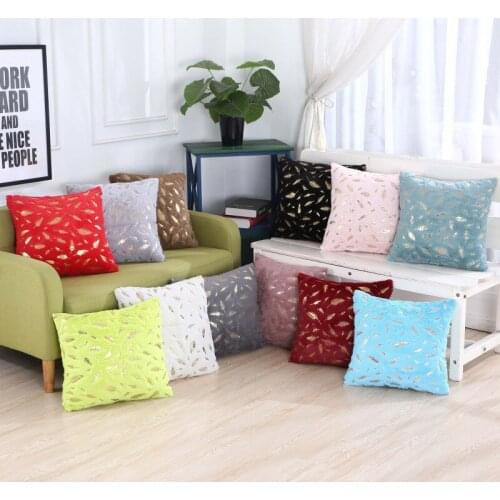 Pure Color Plush Pillow Sofa Cushion Cover Ironed Golden Pillowcase Feather Patterns Soft And Comfortable 43*43cm 1Piece
