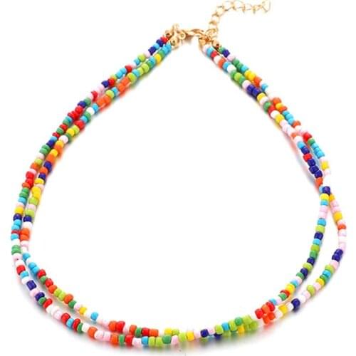 1pc Bohemian Style Women Bead Choker Layered Fashion Beaded Decor Layer Necklace Beach Choker Necklace Jewelry Accessories