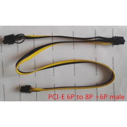 PCI-E PCIE PCI Express 6P male to 6+2P 8Pin + 6Pin male Graphics Card BTC DIY Power extend Cable miner mining wire 18AWG 20+60cm