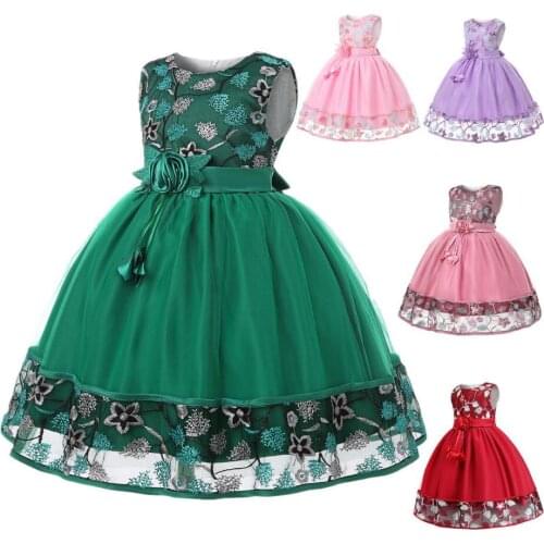 Christmas Princess Girls Flower Embroidered Dress Elegant Kids Wedding Party Dresses Girls Lace Dress 3-8 Years Children Clothes