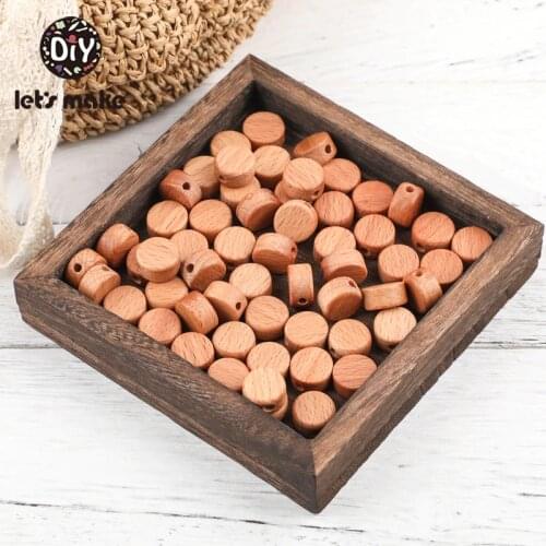 LetS Make 100pc Handmade Baby Teether Wooden Beads Beech Deep Color Round Disc Teething Bead For Nursing Necklace Baby Teether
