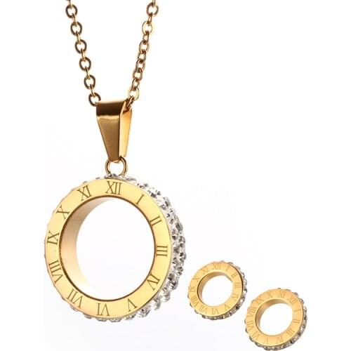 Luxury Gold Roman Numeral Crystal Necklaces Pendants for Women Wedding Party Stainless Steel Necklace Jewelry Gift