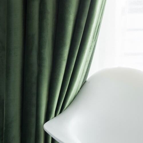 Nordic Simple Solid Color Window Curtains Luxury Olive Green Velvet Curtain for Bedroom and Living Room