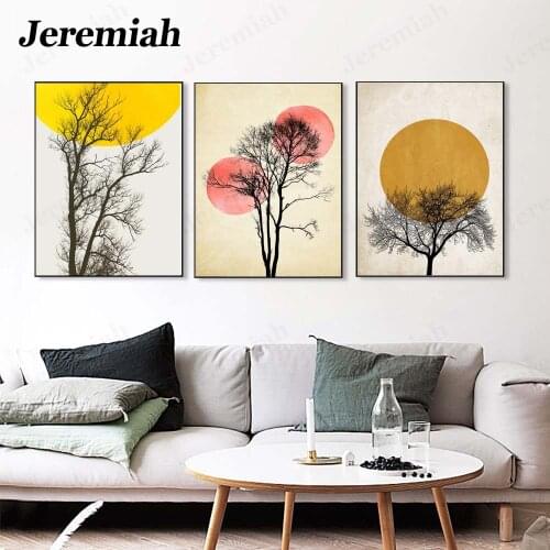 Nordic Abstract Landscape Canvas Poster Yellow Circle Picture Simple Wall Art North Living Room Home Decoration