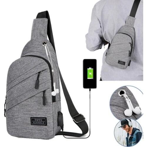 USB Charging Oxford Crossbody Bag Men Anti-theft Chest Pack Summer Short Trip Messengers Bag Water Repellent Shoulder Bag