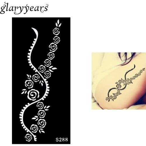 1 Piece Hollow Henna Tattoo Stencil Black Rose Flower Henna Paste Draw Airbrush Painting Arm Leg Art Tattoo Template Makeup S288