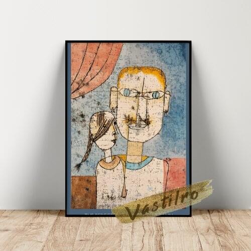 Paul Klee Museum Exhibition Poster, Adam And Little Eve Art Prints, Blue Background Wall Art, Boy Abstract Face Wall Painting
