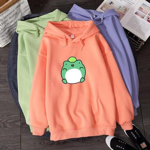 Funny Frog Printed Hoodies Oversized Women Sweatshirt Kawaii Hoodie Womens Korean Pullovers Female Full Sleeve Harajuku Clothes
