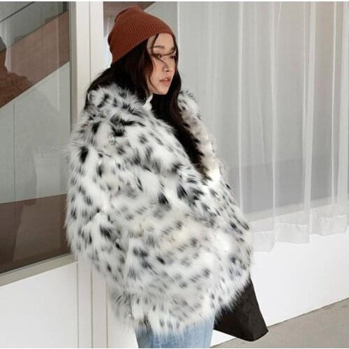 S/9Xl Women Winter Hairy Shaggy Tuscan Cat Leopard Fur Jacket Long Sleeve Furry Fur Women Jacket Short Section Outerwear K1384