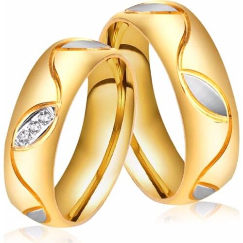 LUXUSTEEL set anillos Stainless Steel Couple Rings Female Accessories Gold Color Cubic Zirconia Wedding Rings Jewelry