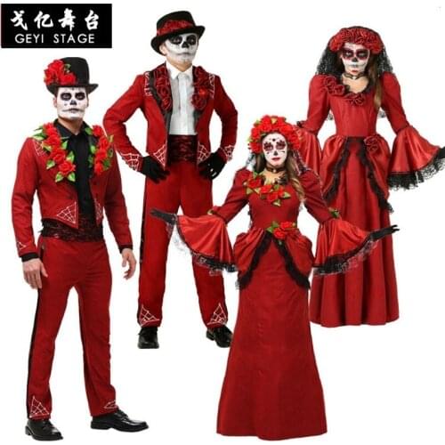 Female adult Halloween Halloween costume dead bridal ladies long black sleeves scary skull coringa cosplay dress plus for men
