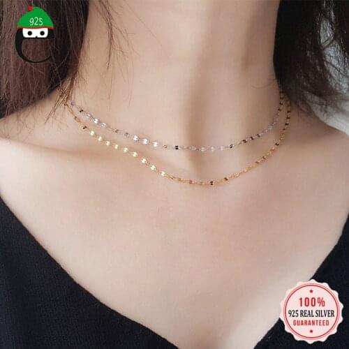 ElfoPlataSi Real 925 Sterling Silver Fashion Sweet Ins Chain Clavicle Necklace For Women Wedding Party S925 Jewelry Gift DA1554