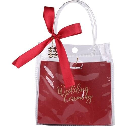 100Pcs/Lot Red Cardboard Gift Bag With PVC Bag Set Candy box wedding Supplies Wedding Candy Bag