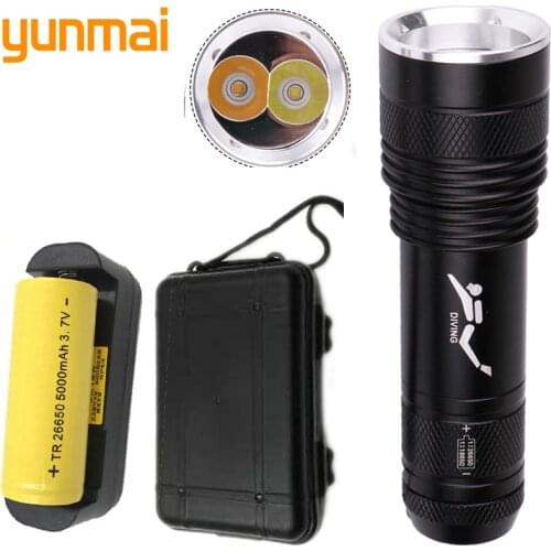 2 Led Bulb Professional Diving Flashlamp Dive Underwater 80M Aluminum Alloy Flashlamp 26650 Or 18650battery White Yellow Lantern