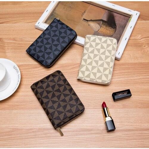 2020 New Brand Long Wallet,Multi-card Coin Purse,Business Card Holder,,Pu Diagonal Grid Zipper Wallet,Black/brown/white