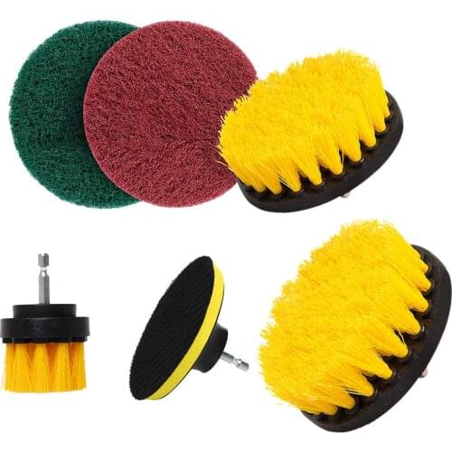 New Drill Brush Attachment Set Power Scrubber Brush Car Polisher Bathroom Cleaning Kit With Extender Kitchen Cleaning Tools 6Pcs