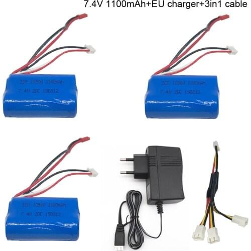 7.4V 1100mAh Lipo Battery with Charger Set for MJX T10 T11 T34 HQ 827 871 RC Helicopter Battery 18500 Toys Battery 15C JST Plug