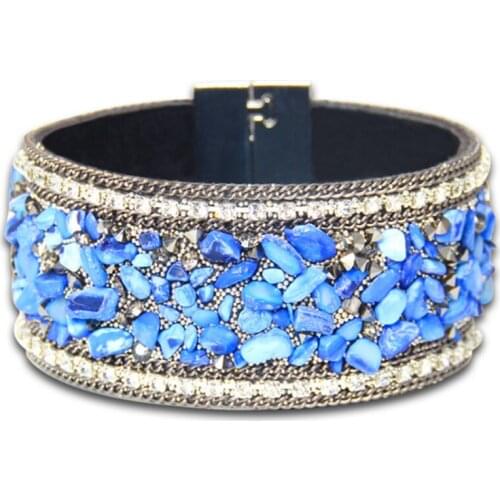 Popular Handmade Leather Inaly Many Colors Small Irregular Shape Quartz Stone Bracelet Ethnic Style Jewelry