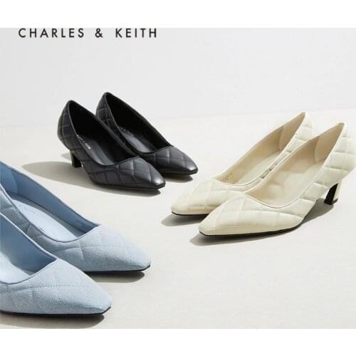 CHARLES＆KEITH New Arrival for Autumn 2021 CK1-61720075 Vintage quilted diamond high-heeled shoes