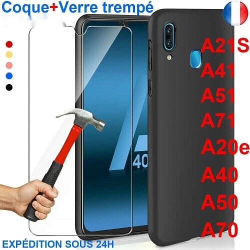 Coque Housse AntiChoc Case Noir+ Film Verre Trempé For samsung A70 A50 A40 A20e A10
