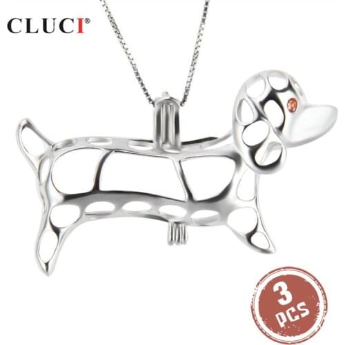CLUCI 3pcs Silver 925 Cute Dog Shaped Women Pendant for Necklace Jewelry Making 925 Sterling Silver Pearl Locket Pendant SC211SB