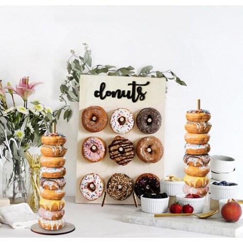 Wooden Donuts Wall Display Stand Holder - Candy Sweets Doughnut Rack for Party