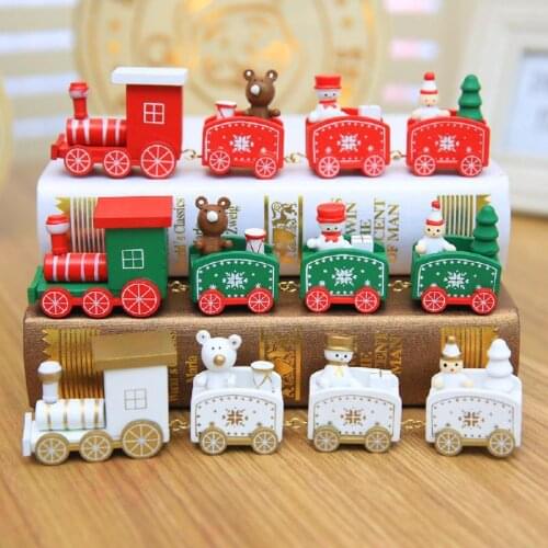 Wooden Track Train Toy Vehicles 4 Knots Christmas Bear Santa Train Home Decoration Ornament Navidad Kids Toys New Year Gift