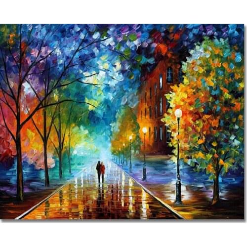 Paint By Numbers Landscape Lighting Forest,Village Lights In Raining Night | Paintings Arts Craft for Home Wall Art Decor