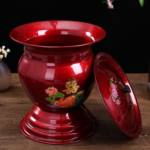Stainless steel Chinese stiletto enamel ceramic red storage bucket with lid for bar ice bucket multi-function bucket bar tool