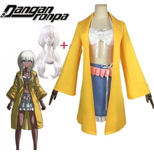 Anime Danganronpa V3 Angie Yonaga Cosplay Costume Long Wig Top Skirt Trench Halloween Christmas Party Suit Sexy Girl Women